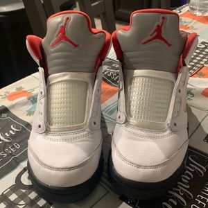Red and white Jordan 5s. Size 5y
